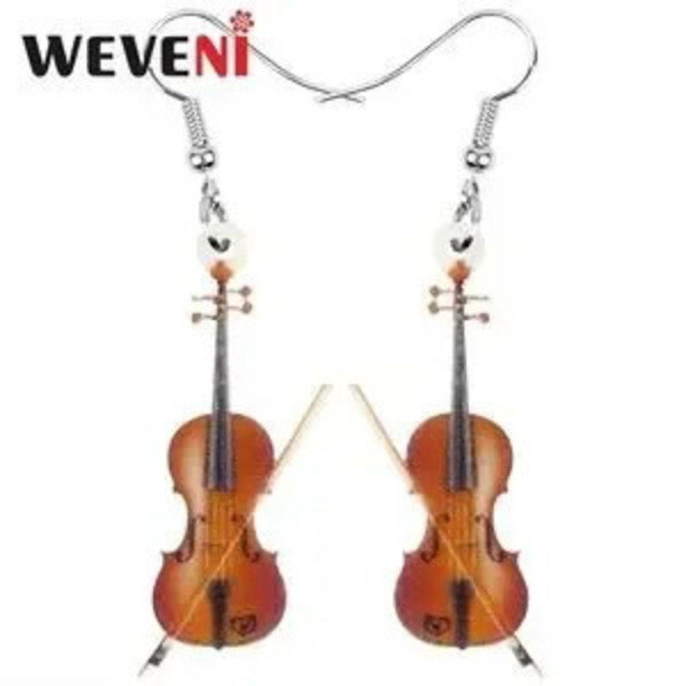 Acrylic Wood Color Fiddle Violin Earrings Music instrument Earrings